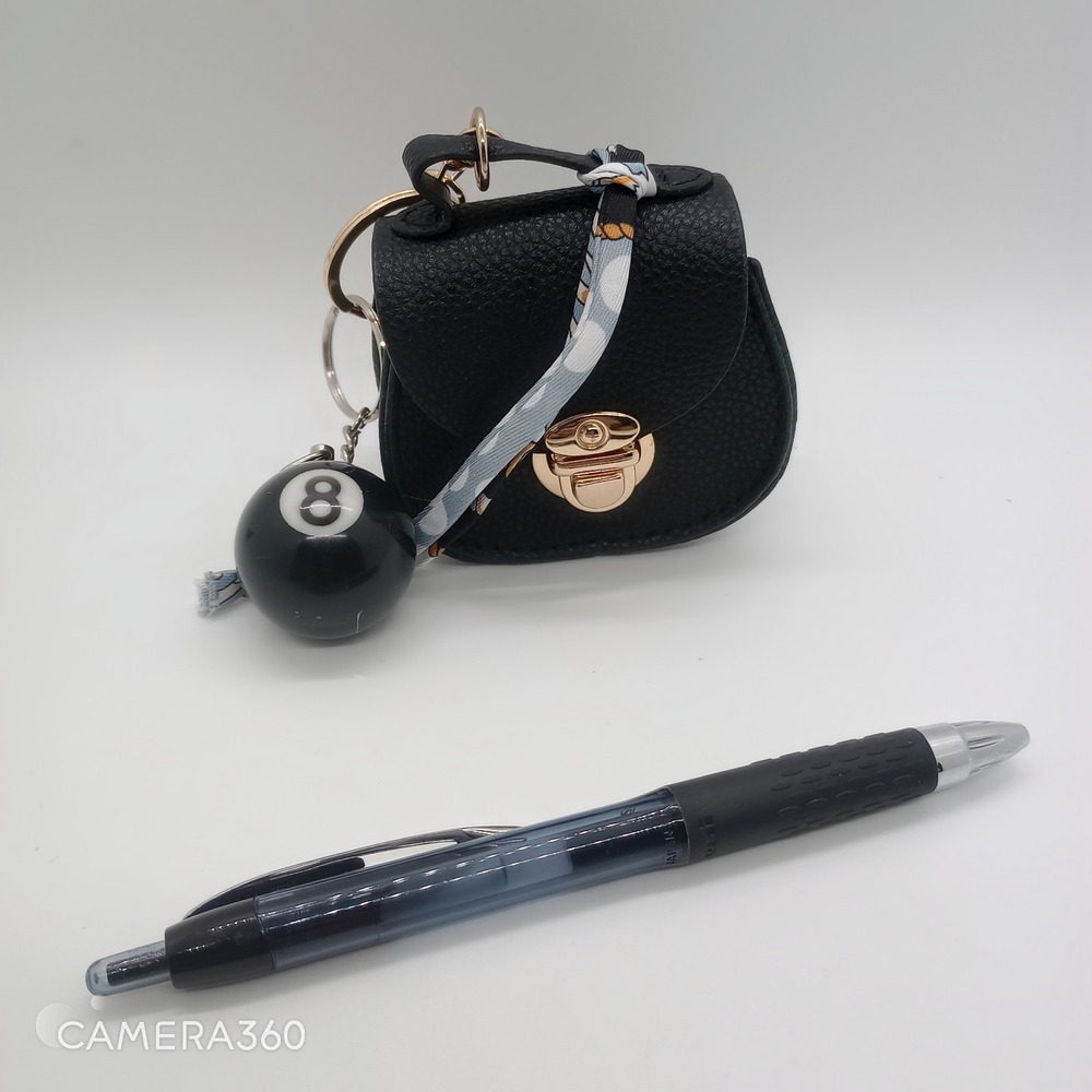 Mini  Black Bag Charm Keychain With Fun 8 Ball - Picture 2 of 4